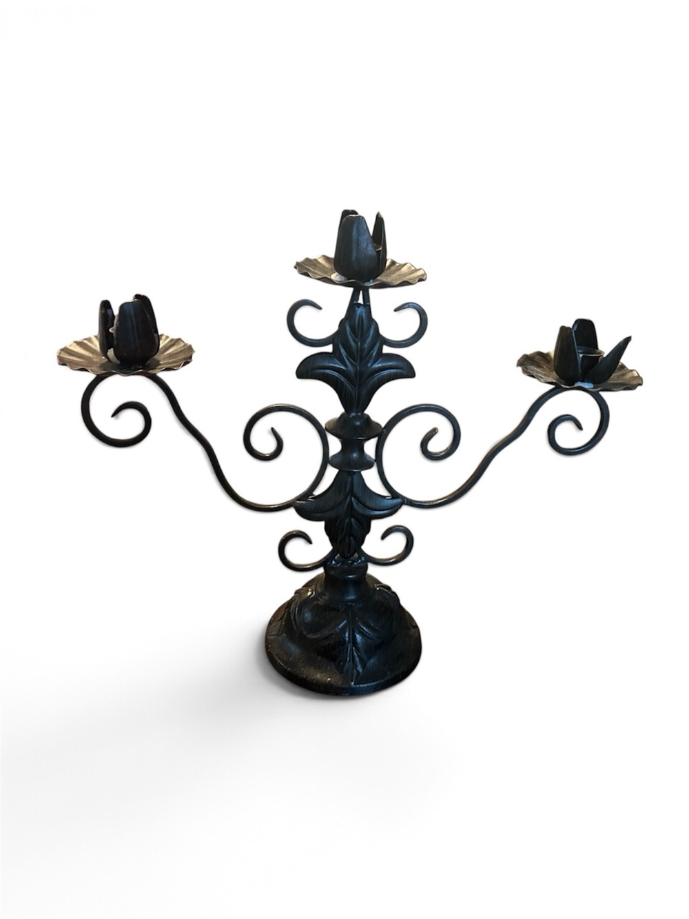 Black Metal 3-Arm Tulip Candle Holder by